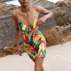 Zara Multicolor Tropical Mini Dress